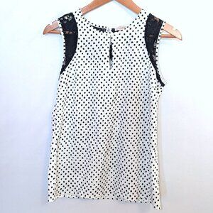 LOFT | Sleeveless Polka Dot & Lace Baby Doll Tank Blouse Black & White | Size XS